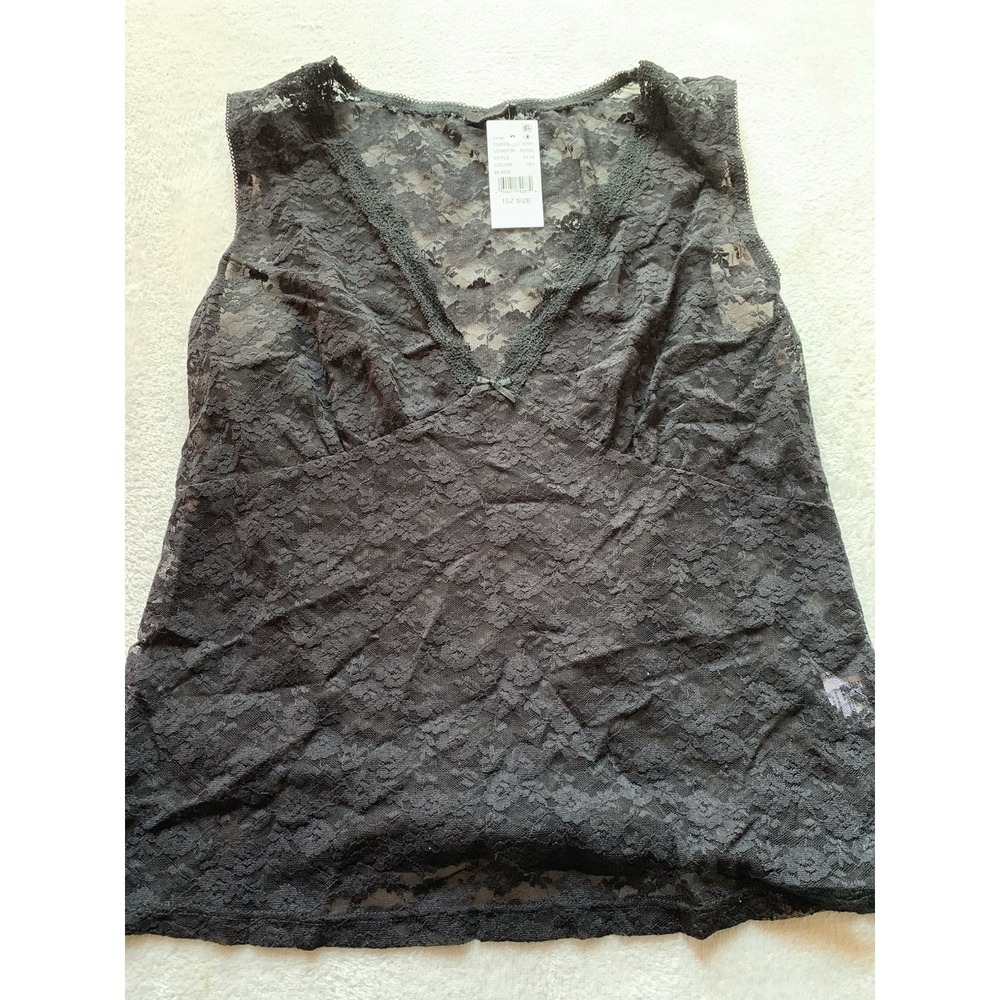 NEW PACSUN Blackโ Sheer Lace V Neck Tank Camisole Cami Top One Size Stretch